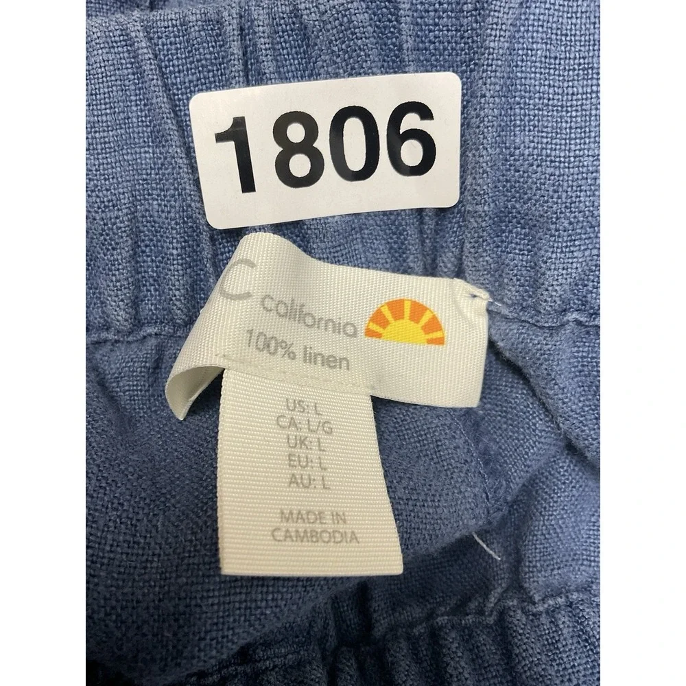C&C California Cargo Pants Womens Large Blue‎ 100% Linen Pull On High